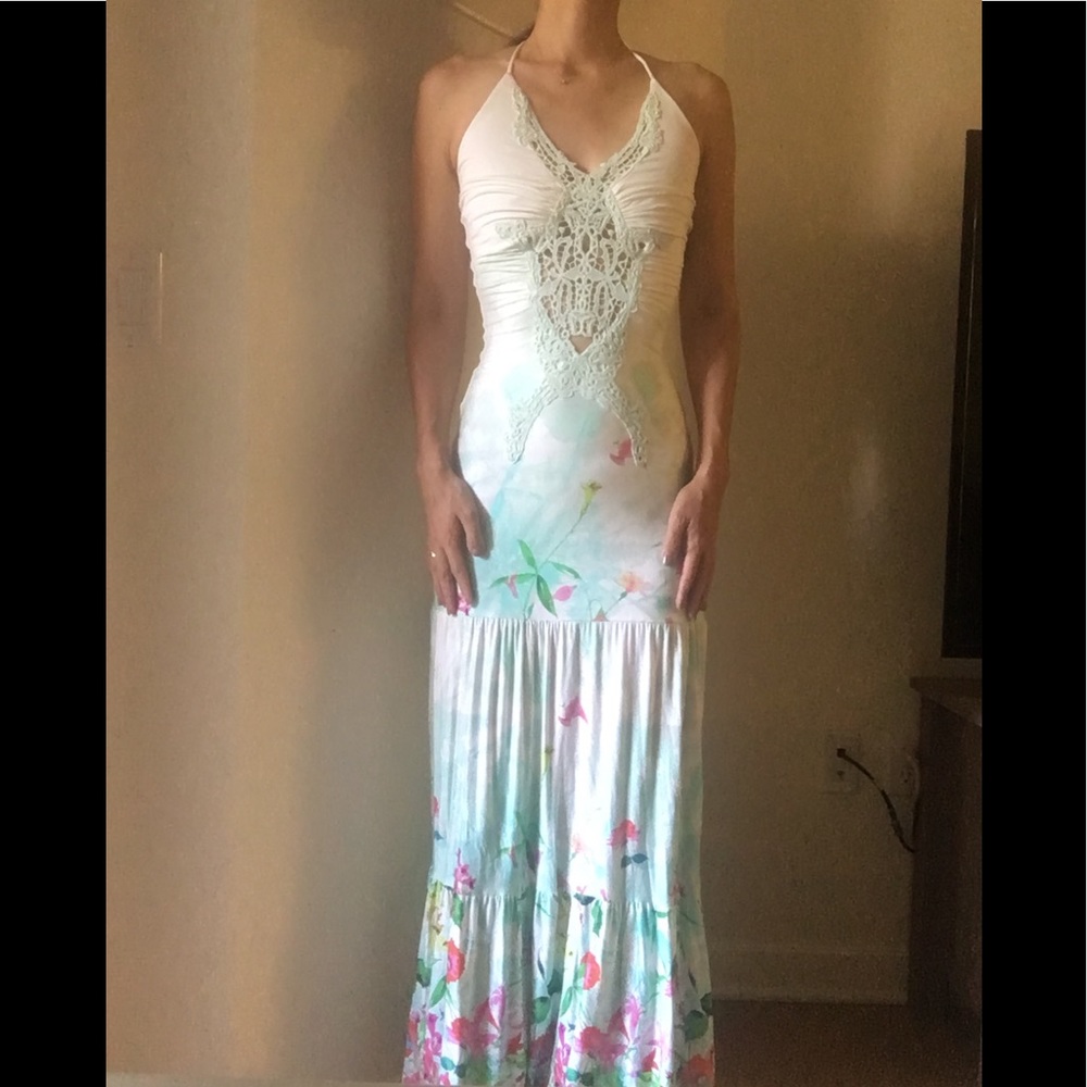 NWT Sky floral lace halter maxi dress size small